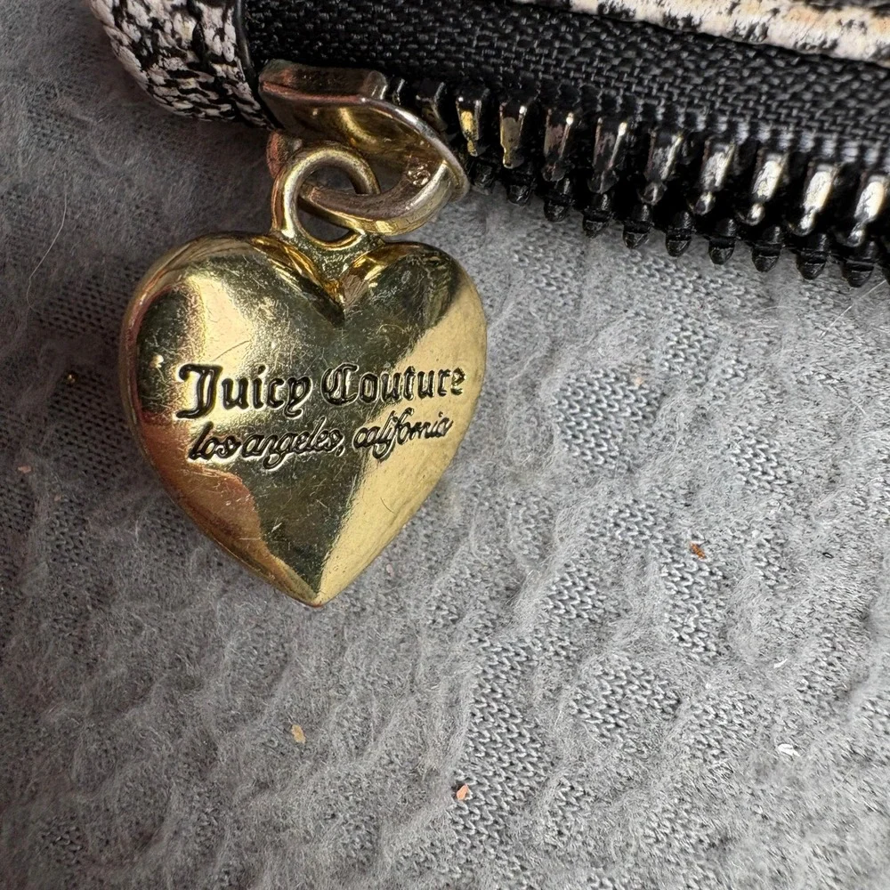 Juicy Couture Gothic Logo Pink Rose Glitter Coin Purse Wallet Gold Heart Zip